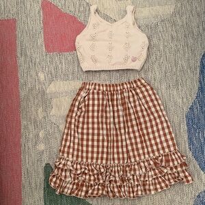 Kids Brown Checkered Skirt and knitted top
